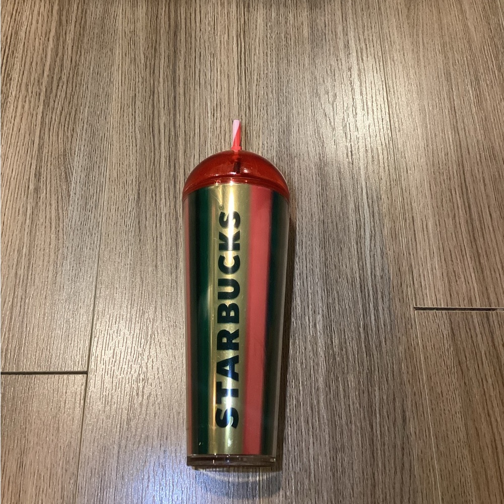 Starbucks 2024 Christmas Stripe Glitter Dome Lid‎ 24 oz Venti Tumbler with Straw